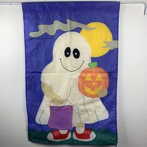 Yard Flag Ghost With Pumpkin Approximately 40 X 27“